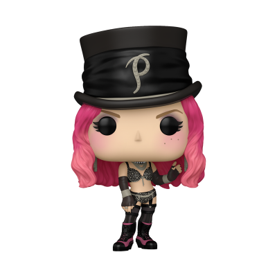 Boneco Funko Pop com cabelo rosa e chapéu preto