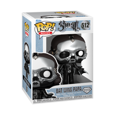 Funko Pop Rocks Bat Wing Papa de vinil com máscara de caveira prateada em caixa