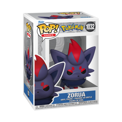 Embalagem de Funko Pop com figura de vinil Zorua, cor roxo com vermelho