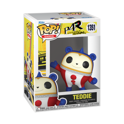 Figura de vinil Funko Pop Teddie Persona 4 Revival 1351 numa caixa transparente e amarela