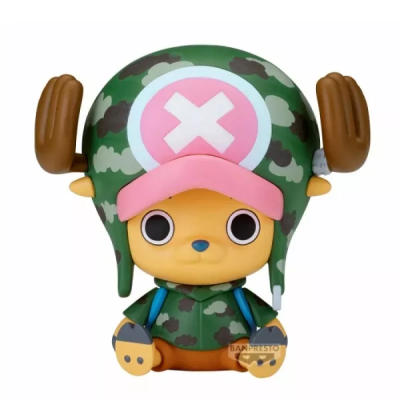 Figura de vinil de personagem com fato camuflado e chapéu rosa com X branco