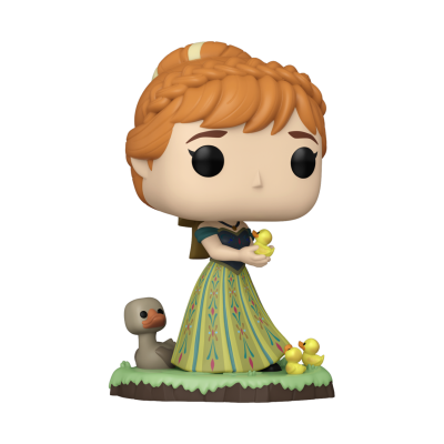 Estatueta Funko Pop de personagem feminina com vestido verde e patinhos