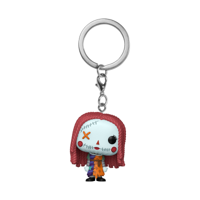 Chaveiro Funko Pop da personagem Sally com cabelo vermelho e rosto costurado