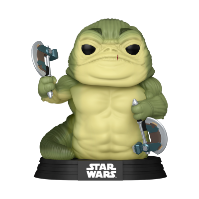 Figura colecionável de personagem de Star Wars em base preta com inscrições