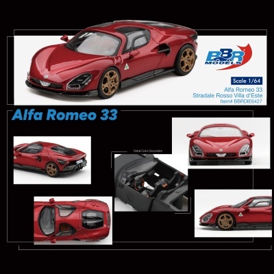 Miniatura vermelha do carro Alfa Romeo 33 Stradale em escala 1/64