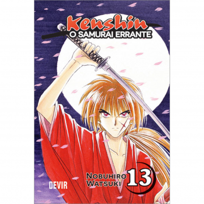 Capa do livro Kenshin O Samurai Errante volume 13 com personagem segurando espada