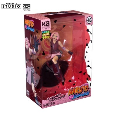 Figura colecionável Sakura Haruno em embalagem transparente e rosa de Naruto Shippuden
