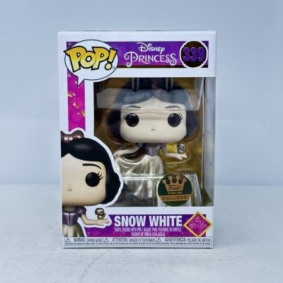 Funko Pop! Snow White nº 339 na caixa, Disney Princess com vestido branco e roxo.