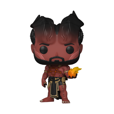 Figura Funko Pop de personagem demoníaco vermelho segurando chama