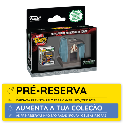 Conjunto Funko Pop Bitty Pop Towns Red Guardian e Avengers Tower na embalagem