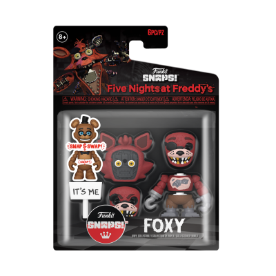 Figura Funko Snaps Foxy Five Nights at Freddy's com cabeça extra e embalagem preta e vermelha