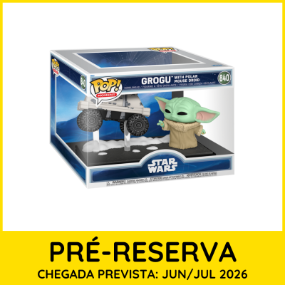 Figura colecionável Grogu com droid polar mouse da Star Wars na caixa