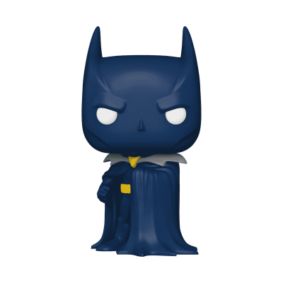 Figura Funko Pop do Batman azul escuro com capa e olhos brancos