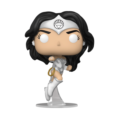 Figura Funko Pop mulher com cabelo preto, bandana e fato prateado