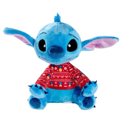 Pelúcia Stitch azul com casaco vermelho de padrão natalino