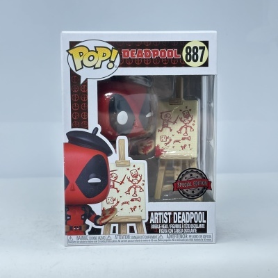 Figura Pop! Deadpool Artist Deadpool na embalagem com tela e paleta de pintor