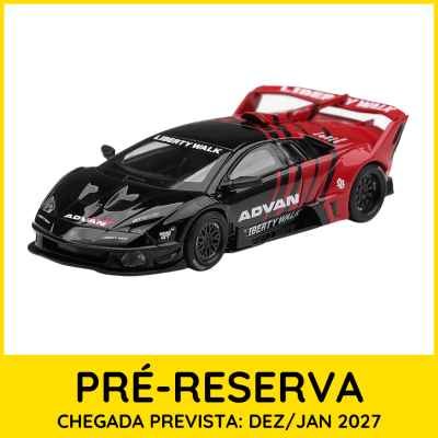 Miniatura de carro desportivo preto e vermelho Liberty Walk em fundo branco
