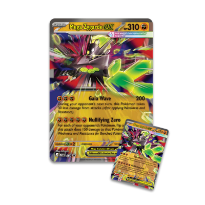 Cartas Pokémon Mega Zygarde EX coloridas com texto em inglês e HP 310