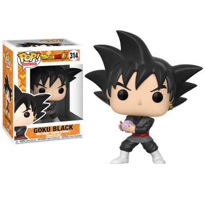 Figura Funko Pop! Goku Black com cabelo preto e roupa preta em frente à caixa da embalagem.