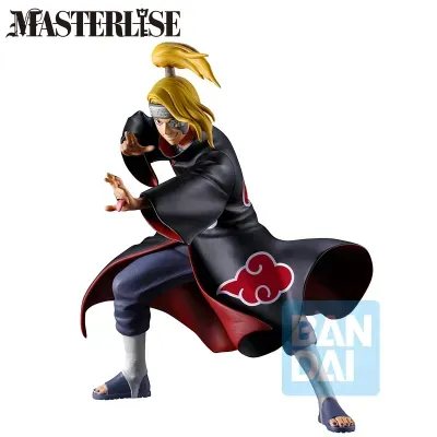 Figura colecionável de personagem com manto preto e cabelo loiro em pose de ataque