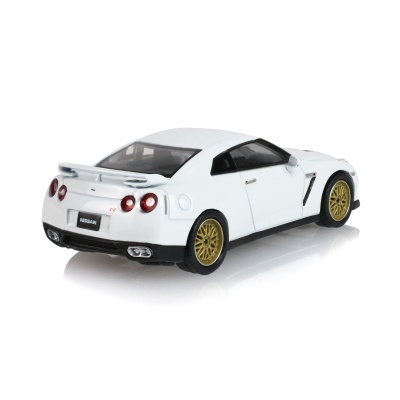 Miniatura carro desportivo branco com rodas douradas e spoiler