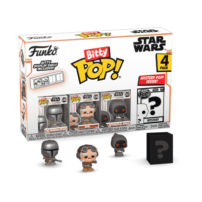 Conjunto Funko Bitty Pop! Star Wars com 4 figuras em caixa e 3 figuras fora da caixa