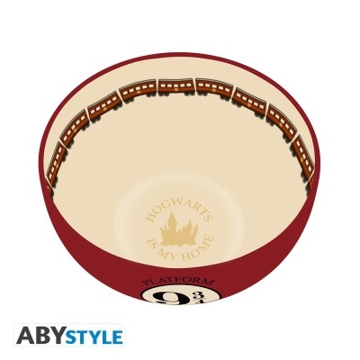 Tigela cerâmica vermelha com comboio e texto Hogwarts