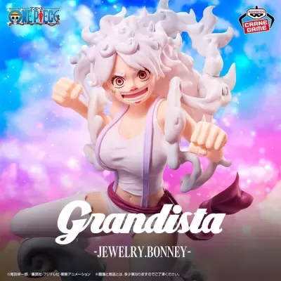 Figurina personagem cabelos brancos pose luta texto Grandista Jewelry Bonney