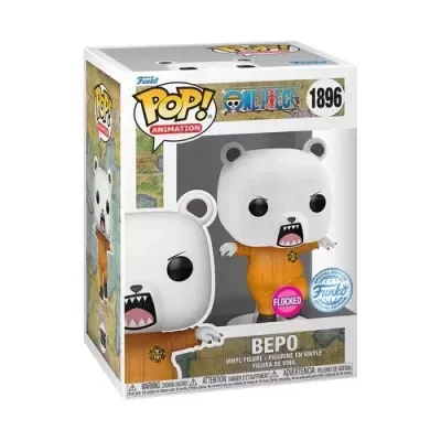 Funko Pop Bepo branco com roupa laranja na caixa