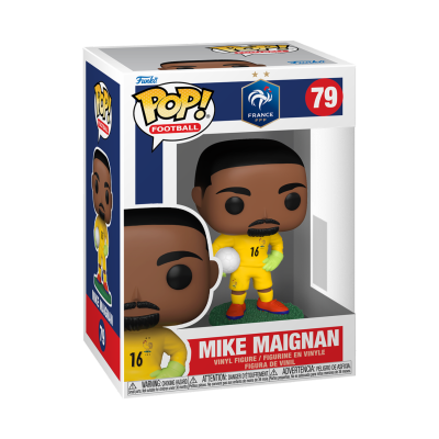 Figura Pop! de vinil do jogador Mike Maignan com uniforme amarelo da França na caixa