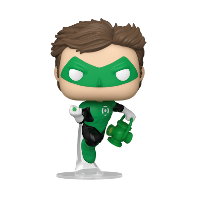 Figura vinil Green Lantern com fato verde e preto e máscara verde.