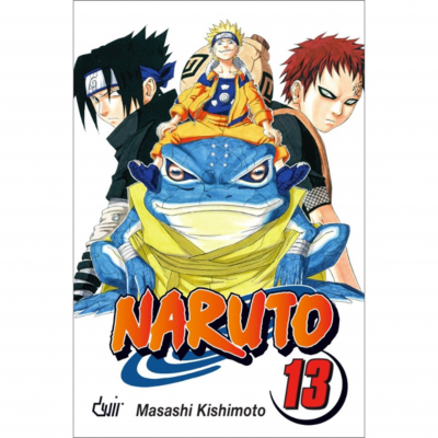 Capa do manga Naruto número 13 com personagens e sapo azul
