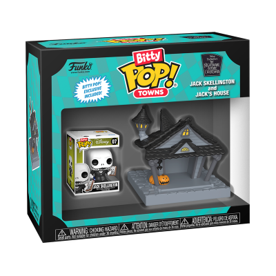 Caixa Funko Bitty Pop! Towns com figura Jack Skellington e miniatura casa de Jack
