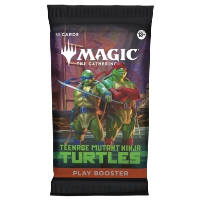 Pacote de cartas de jogo Magic TMNT com arte de duas tartarugas ninja no pacote