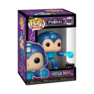 Figura Funko Pop! Mega Man em embalagem roxa com texto FUSION e número 1097