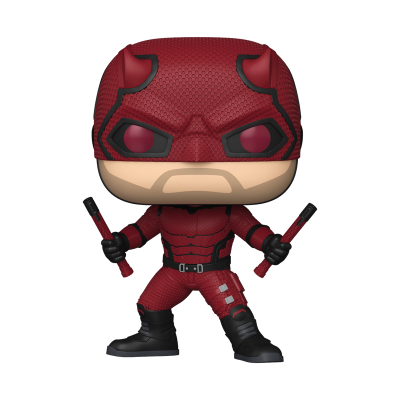 Figura Funko Pop do Daredevil com roupa vermelha e máscara com chifres