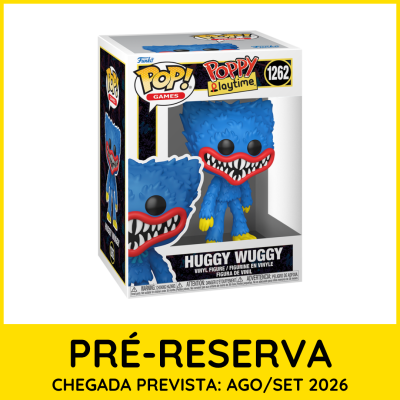 Figura de vinil azul e amarela Funko Pop Huggy Wuggy na caixa