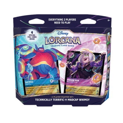 Conjunto de cartas Disney Lorcana Baymax e Madam Mim na embalagem