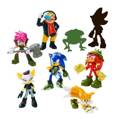 Conjunto de figuras de ação da série Sonic em várias cores sobre fundo branco