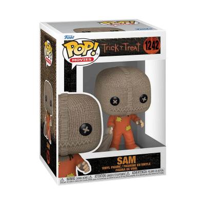 Figura colecionável Funko Pop! SAM do filme Trick 'r Treat em embalagem de caixa com janela.