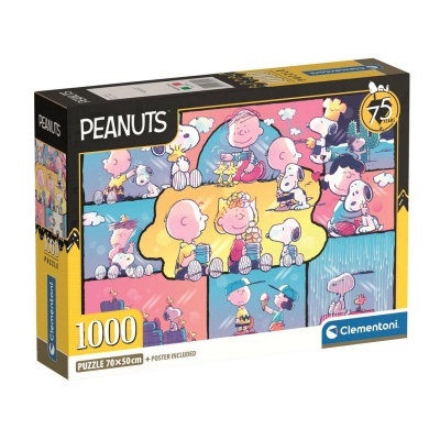 Caixa de puzzle Clementoni Peanuts 1000 peças com ilustrações coloridas