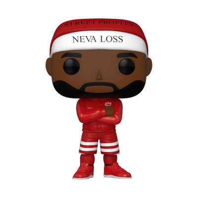 Figura Funko Pop de personagem masculino com roupa desportiva vermelha e faixa branca com texto