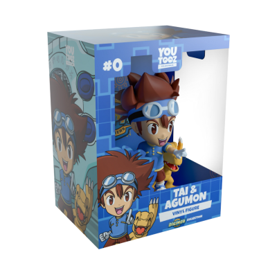 Figura de vinil Tai & Agumon em embalagem azul e branca de colecionador