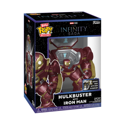Brinquedo Funko Pop! Hulkbuster com Iron Man da Marvel Studios na caixa