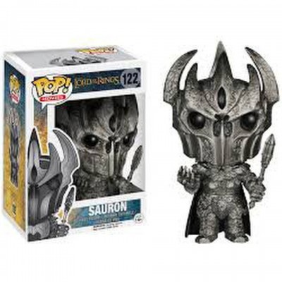 Funko Pop! Sauron com armadura preta e embalagem branca de O Senhor dos Anéis