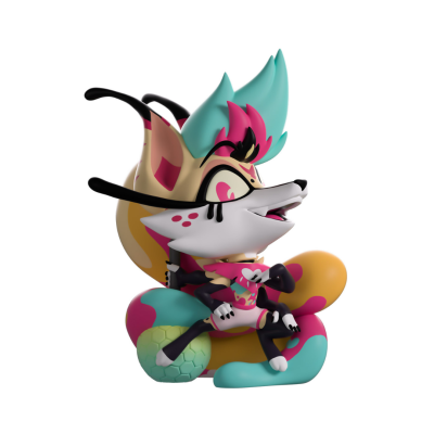 Figura de vinil colorida estilizada com pelo azul e rosa e detalhes coloridos