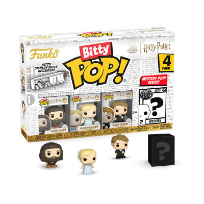 Caixa Funko Bitty Pop! Harry Potter 4 Pack com três figuras visíveis e uma figura misteriosa