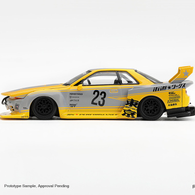 Miniatura carro corrida amarelo cinza número 23 texto preto com spoiler e rodas pretas
