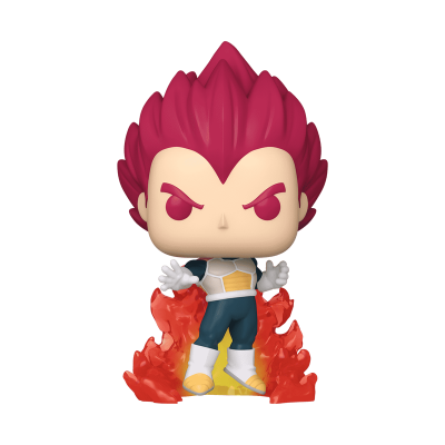Figura Funko Pop com cabelo vermelho e base de chamas laranja