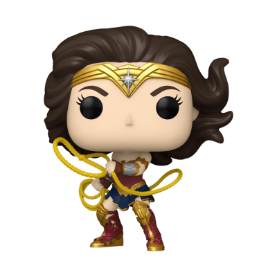 Boneco Funko Pop da Mulher Maravilha com tiara dourada e laço amarelo